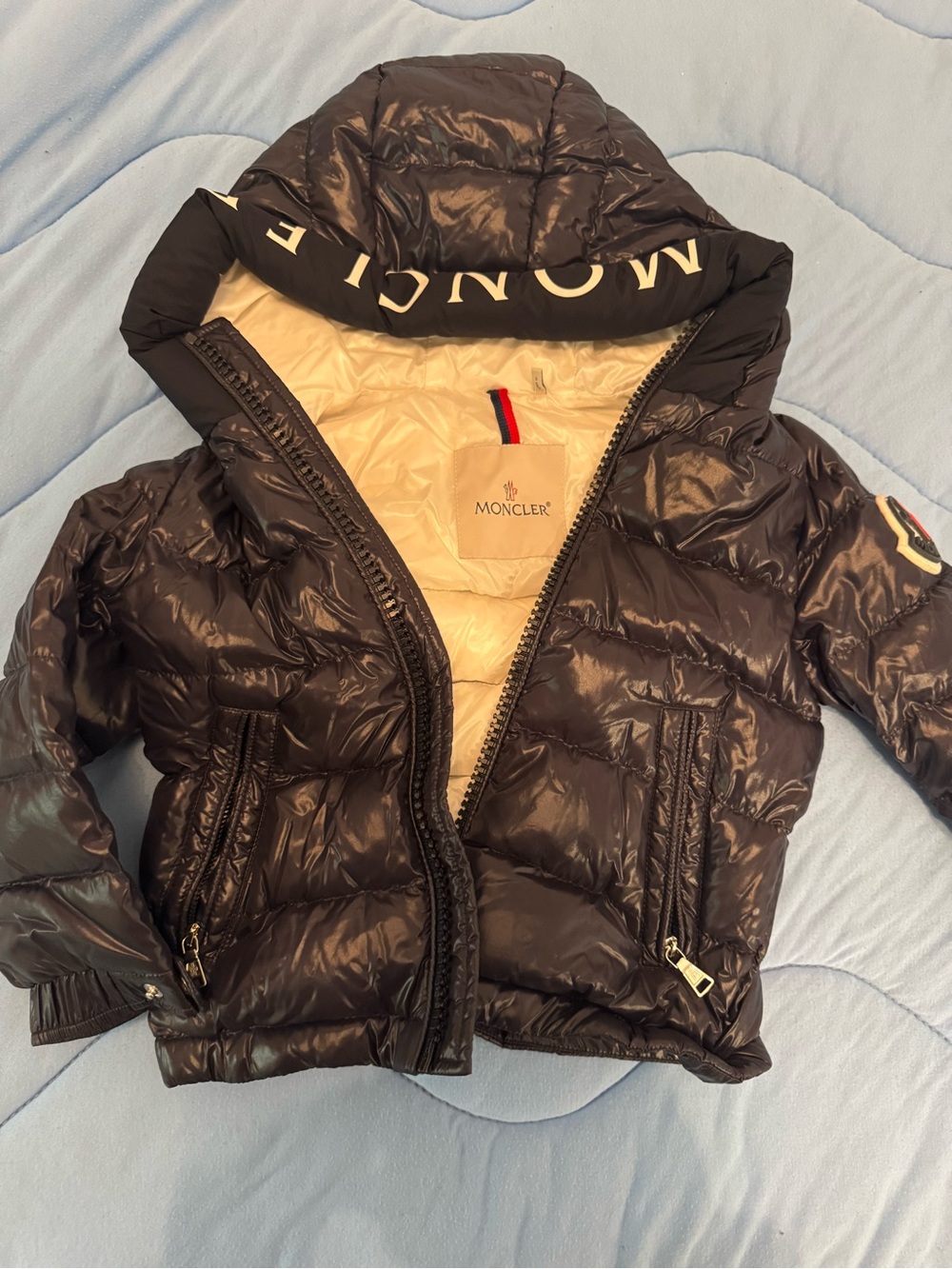 Moncler Kids Black Shiny Puffer Jacket with Hood